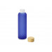 Стеклянная бутылка с бамбуковой крышкой «Foggy», 600мл, синий с нанесением логотипа компании