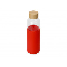 Бутылка для воды стеклянная "Refine", в чехле, 550 мл, красный с нанесением логотипа компании