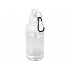 Бутылка для воды с карабином Oregon из переработанной пластмассы, 400 мл - Белый с нанесением логотипа компании