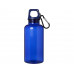 Бутылка для воды с карабином Oregon из переработанной пластмассы, 400 мл - Синий с нанесением логотипа компании