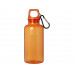 Бутылка для воды с карабином Oregon из переработанной пластмассы, 400 мл - Оранжевый с нанесением логотипа компании