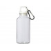 Бутылка для воды с карабином Oregon из переработанной пластмассы, 400 мл - Белый с нанесением логотипа компании