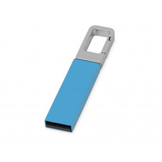 Флеш-карта USB 2.0 16 Gb с карабином "Hook", голубой/серебристый