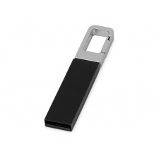 Флеш-карта USB 2.0 16 Gb с карабином "Hook", черный/серебристый