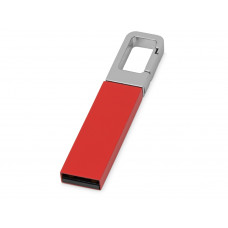 Флеш-карта USB 2.0 16 Gb с карабином "Hook", красный/серебристый с нанесением логотипа компании
