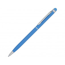 Ручка-стилус шариковая "Jucy Soft" с покрытием soft touch, светло-синий с нанесением логотипа компании