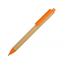 Ручка картонная пластиковая шариковая «Эко 2.0», бежевый/оранжевый с нанесением логотипа компании