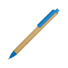 Ручка картонная пластиковая шариковая «Эко 2.0», бежевый/голубой с нанесением логотипа компании
