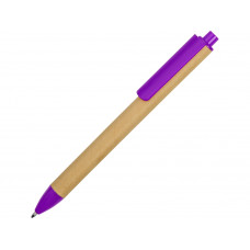 Ручка картонная пластиковая шариковая «Эко 2.0», бежевый/фиолетовый с нанесением логотипа компании