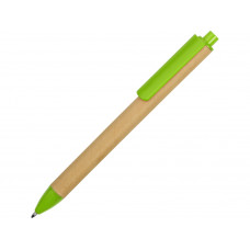 Ручка картонная пластиковая шариковая «Эко 2.0», бежевый/зеленое яблоко с нанесением логотипа компании