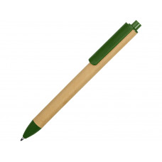 Ручка картонная пластиковая шариковая «Эко 2.0», бежевый/зеленый с нанесением логотипа компании