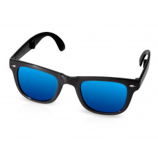 Складные очки с зеркальными линзами "Ibiza", черный с нанесением логотипа компании