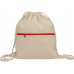 Рюкзак-мешок хлопковый Lark с цветной молнией, натуральный/красный с нанесением логотипа компании