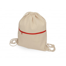 Рюкзак-мешок хлопковый Lark с цветной молнией, натуральный/красный с нанесением логотипа компании