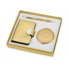 Набор «Чувства»: шариковая ручка, зеркало, визитница, золотистый (Р) с нанесением логотипа компании