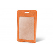 Вертикальный карман из экокожи для карты "Favor", оранжевый с нанесением логотипа компании