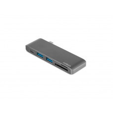 Сетевой USB адаптер/концентратор 5 в 1 Rombica Type-C M2, серый с нанесением логотипа компании