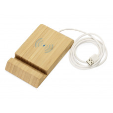 Беспроводное зарядное устройство из бамбука «Jetty», 10 Вт, натуральный с нанесением логотипа компании