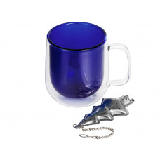 Набор "Bergamot": кружка и ситечко для чая, синий с нанесением логотипа компании