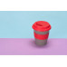 Стакан с силиконовой крышкой "Cafe", красный с нанесением логотипа компании