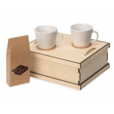 Подарочный набор с кофе, чашками в деревянной коробке "Кофебрейк" с нанесением логотипа компании