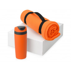 Подарочный набор Cozy с пледом и термокружкой, оранжевый с нанесением логотипа компании