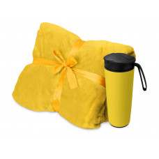 Подарочный набор с пледом, термокружкой "Dreamy hygge", желтый с нанесением логотипа компании