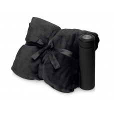 Подарочный набор с пледом, термосом "Cozy hygge", черный с нанесением логотипа компании
