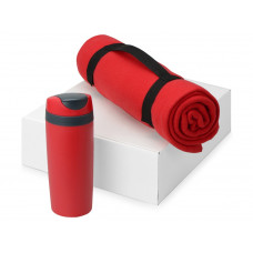 Подарочный набор Cozy с пледом и термокружкой, красный с нанесением логотипа компании
