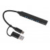 USB-хаб «Link» с коннектором 2-в-1 USB-C и USB-A, 2.0/3.0, черный с нанесением логотипа компании