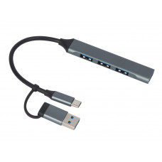 USB-хаб «Link» с коннектором 2-в-1 USB-C и USB-A, 2.0/3.0, серый с нанесением логотипа компании