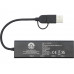 Концентратор USB 2.0 Rise из переработанного алюминия, сертифицированного по стандарту RCS - сплошной черный с нанесением логотипа компании