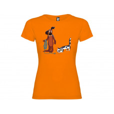 Футболка "Жил-был Пес» женская, оранжевый с нанесением логотипа компании