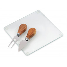 Набор для сыра Dorblue из стеклянной доски и вилки с ножом с нанесением логотипа компании