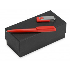 Подарочный набор Qumbo с ручкой и флешкой, красный с нанесением логотипа компании