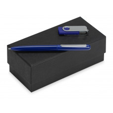 Подарочный набор Skate Mirro с ручкой для зеркальной гравировки и флешкой, синий с нанесением логотипа компании