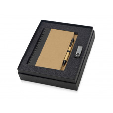 Подарочный набор Essentials с флешкой и блокнотом А5 с ручкой, черный с нанесением логотипа компании