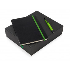 Подарочный набор Jacque с ручкой-подставкой и блокнотом А5, зеленое яблоко с нанесением логотипа компании
