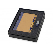Подарочный набор Essentials с флешкой и блокнотом А5 с ручкой, синий с нанесением логотипа компании