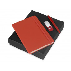 Подарочный набор Vision Pro Plus soft-touch с флешкой, ручкой и блокнотом А5, красный с нанесением логотипа компании