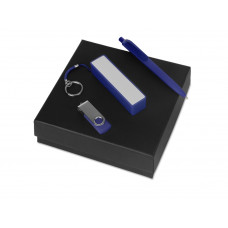 Подарочный набор Space Pro с флешкой, ручкой и зарядным устройством, синий с нанесением логотипа компании