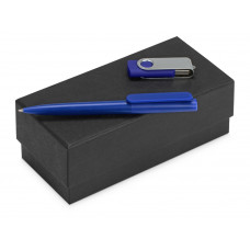 Подарочный набор Qumbo с ручкой и флешкой, синий с нанесением логотипа компании