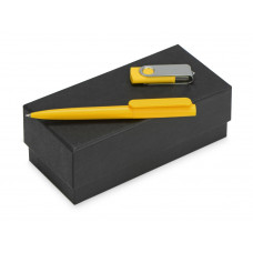 Подарочный набор Qumbo с ручкой и флешкой, желтый с нанесением логотипа компании
